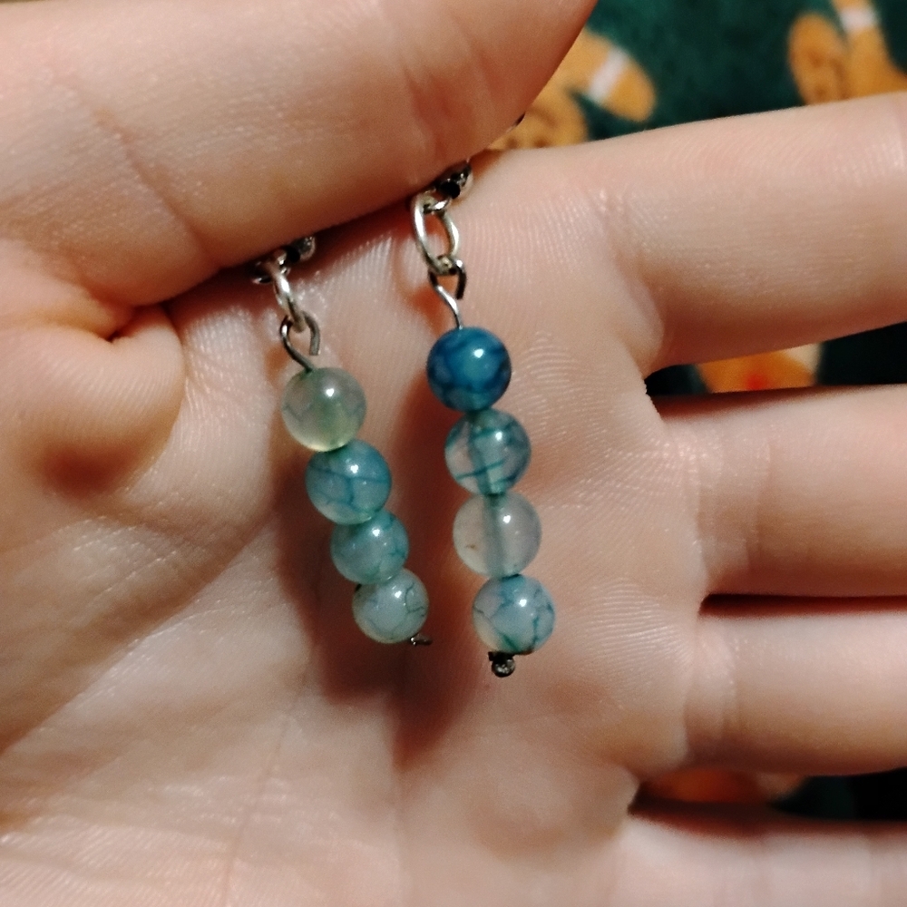 Handmade pretty light blue dragons vein pair of dainty earrings